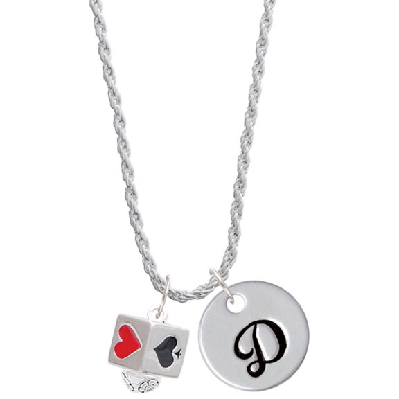 Delight Jewelry Silvertone Card Suits Square Spinner Silvertone Script Initial Disc - D - Charm Necklace, 20"+3"