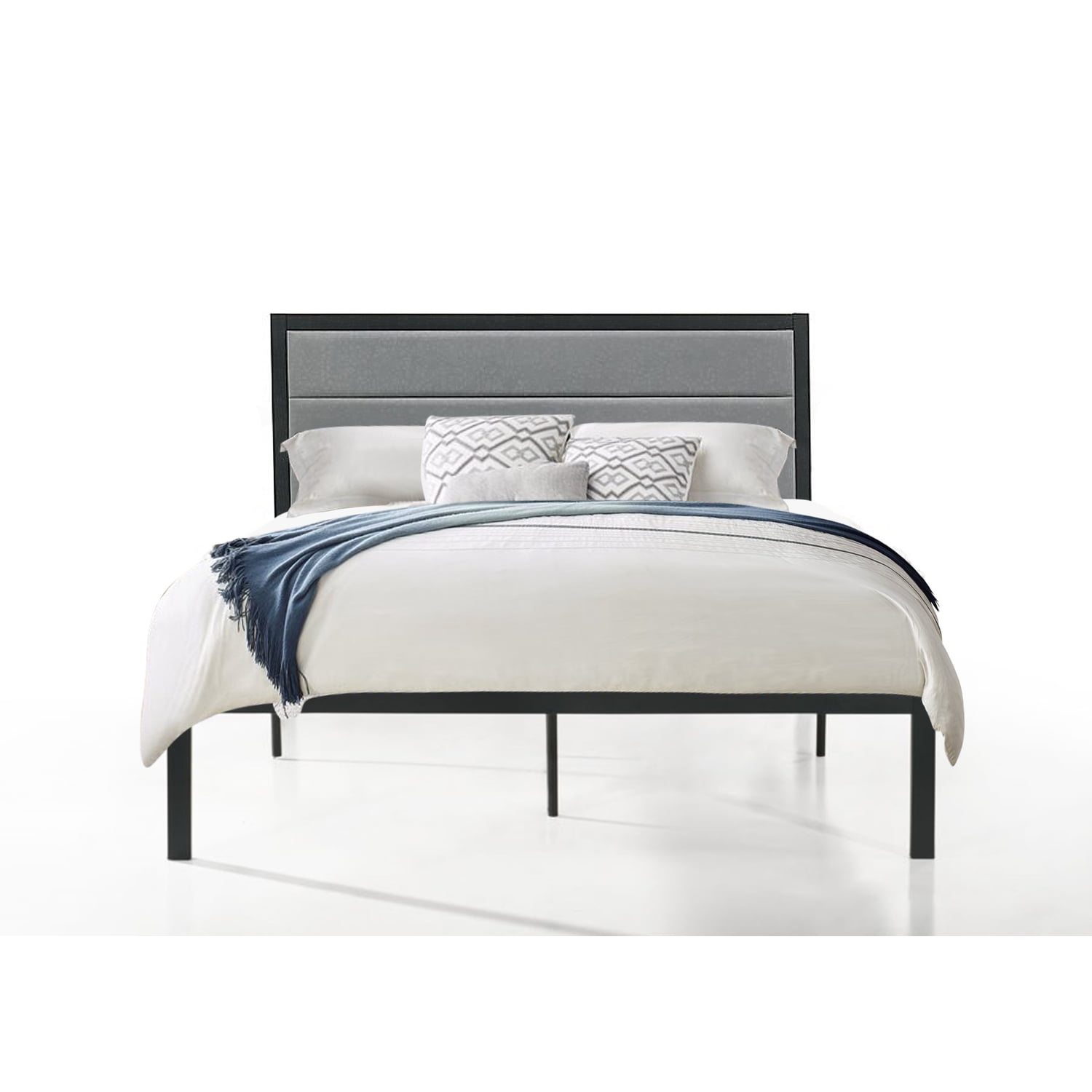 Belle Isle Furniture Highland Modern Velvet Low Profile Upholstered Bed, Full, Black