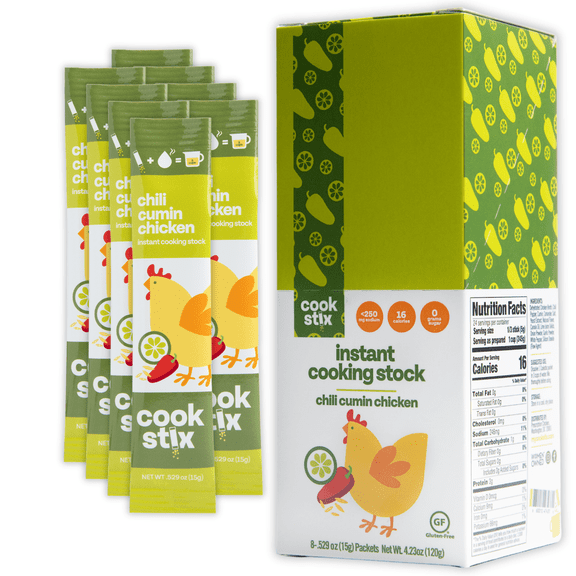Cookstix Chili Cumin Lime Chicken Stock Sticks – Clean-Label Alternative to Bouillon Powder – No Sugar Added, Low Sodium, No Additives – Dehydrated Chicken Broth for Soups, Gravy, Cooking – 8 Pack