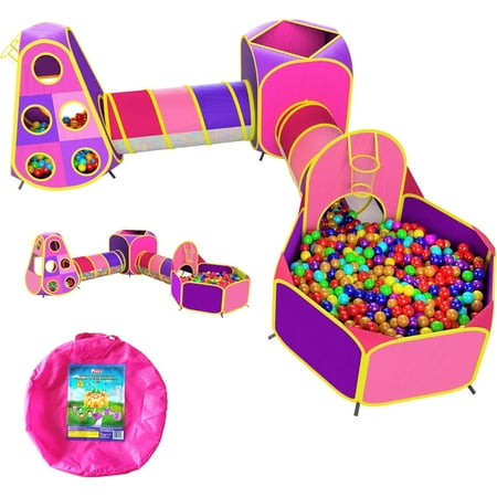 5pc Kids Play Tents & Tunnels - Ball Pit for Toddlers Basketball Hoop Crawling Tubes Pop-Up Playhouses Baby Obstacle Course for Indoor or Outdoor Use