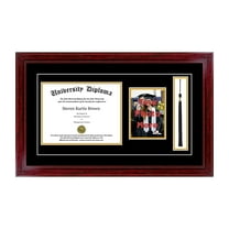 Single Diploma Frame with 5x7 Photo, Tassel and Double Matting for 9" x 7" Tall Diploma with Cherry 1.5" Frame