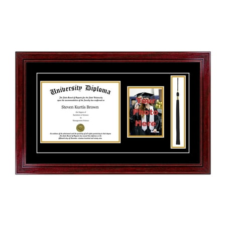 - Single Diploma Frame with 5x7 Photo, Tassel and Double Matting for 8.5