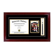 Single Diploma Frame with 5x7 Photo, Tassel and Double Matting for 8.5" x 11" Tall Diploma with Cherry 1.5" Frame
