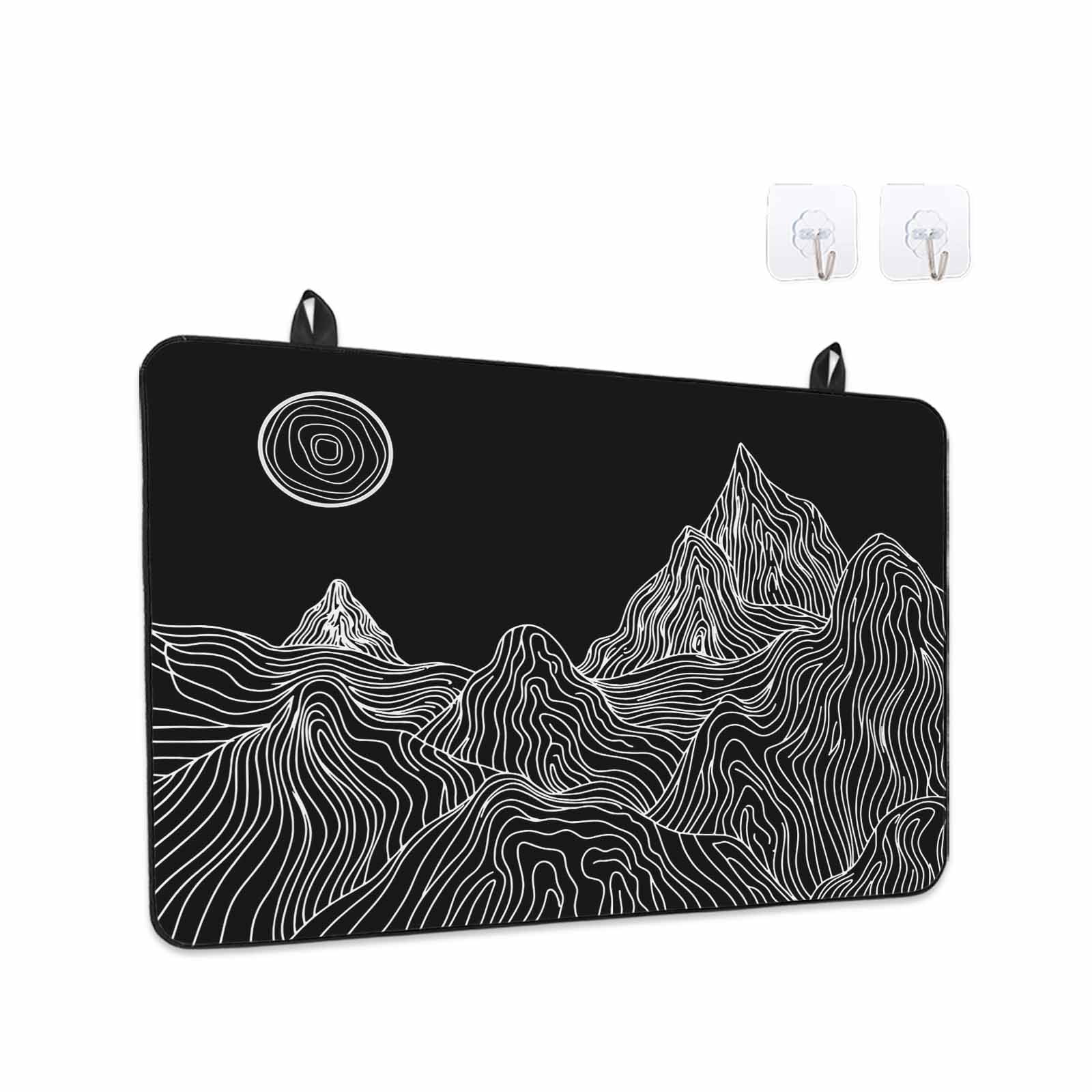 Mountain Line Stove Top Cover for Electric Stove, Heat-proof & Non Slip Glass Top Stove Cover Protector, Minimalist Abstract Landscape Art Sun Black Kitchen Flat Cooktop Rubber Mat 24x21 Inches