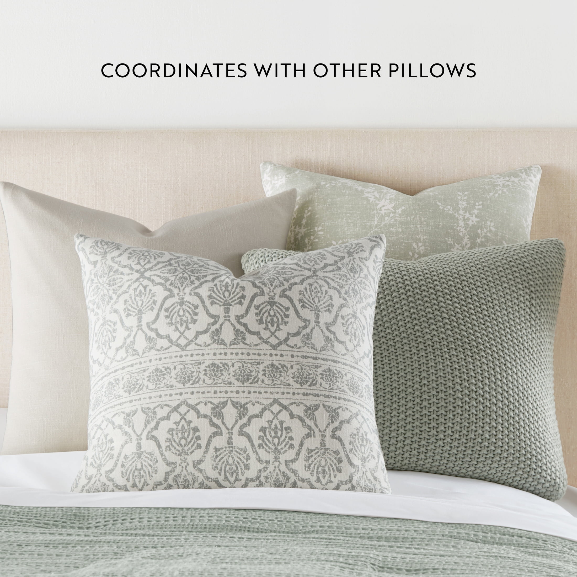 2-Pack Decor Throw Pillows in Cotton Slub Antique Floral and Acrylic Knit by Comfort Canopy