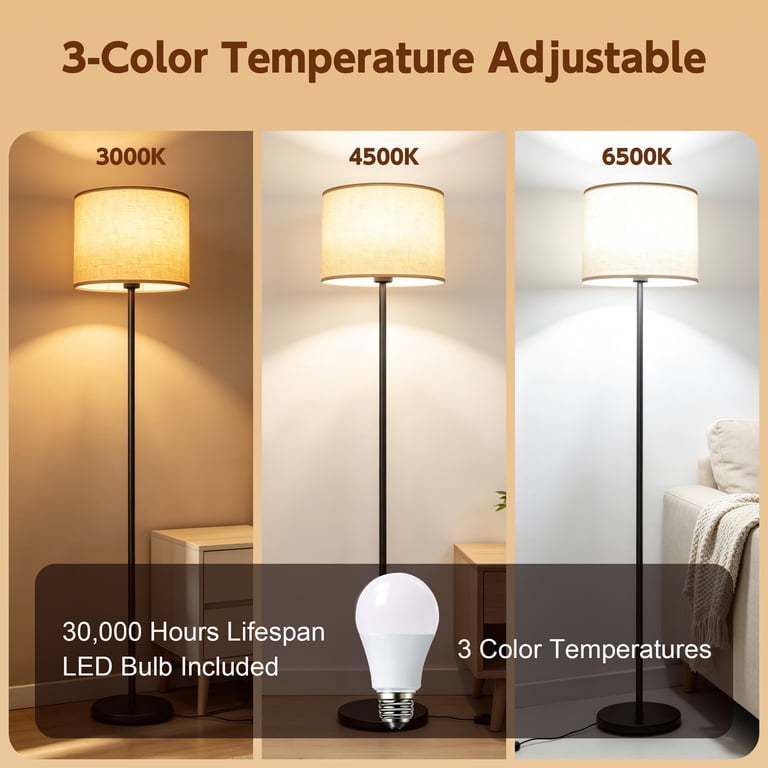 Govvep Modern Standing Floor Lamp, Beige Linen, 3 Colors photo 3
