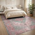 thumbnail image 3 of ODIKA 8'x10' Washable Area Rug Pink Vintage Tapete Scrollwork Border Motifs Textured for Dining Room, Large Office, Lounge, Non-Slip Chair-Friendly Mat, 3 of 7