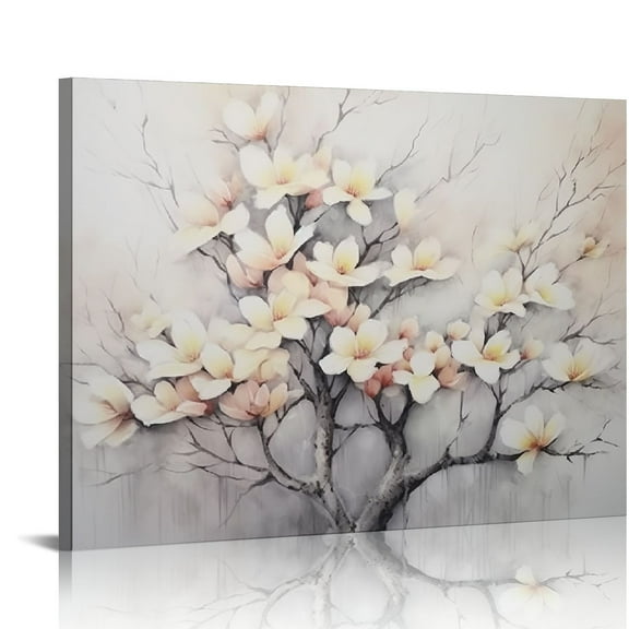 Shiartex Floral Wall Art Painting Decor for Living Room Pink Blooming Flower Pictures Prints on Canvas for Bedroom Abstract Plum Blossom Tree Artwork for Home Office Kitchen Decor 20x16 in/16x12 in