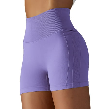 SSAAVKUY Summer Clearance Women s High Waist Seamless Yoga Shorts Tummy Control Workout Running Biker Hot Pants Purple 8