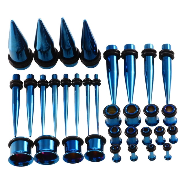 Calibradores De Oído De Acero Inoxidable Estiramientos De Túneles De Perforación Anillos Tóricos Dobles Sunnimix Azul Kit de estiramiento de medidores de oído