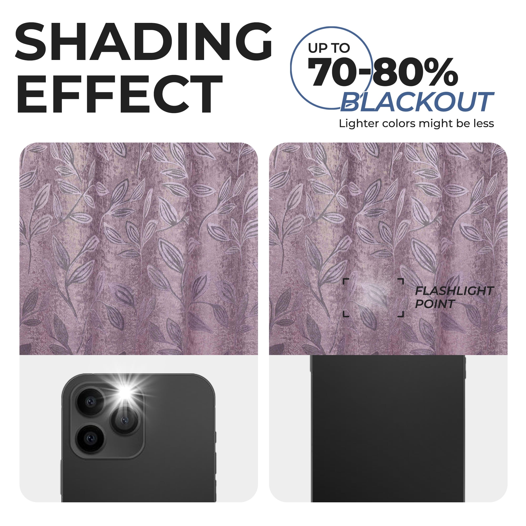 Superior Blackout Leaves Back Tab Curtains Set of 2, Light Filtering Curtain Panel Set, Wisteria, 52"W x 96"L