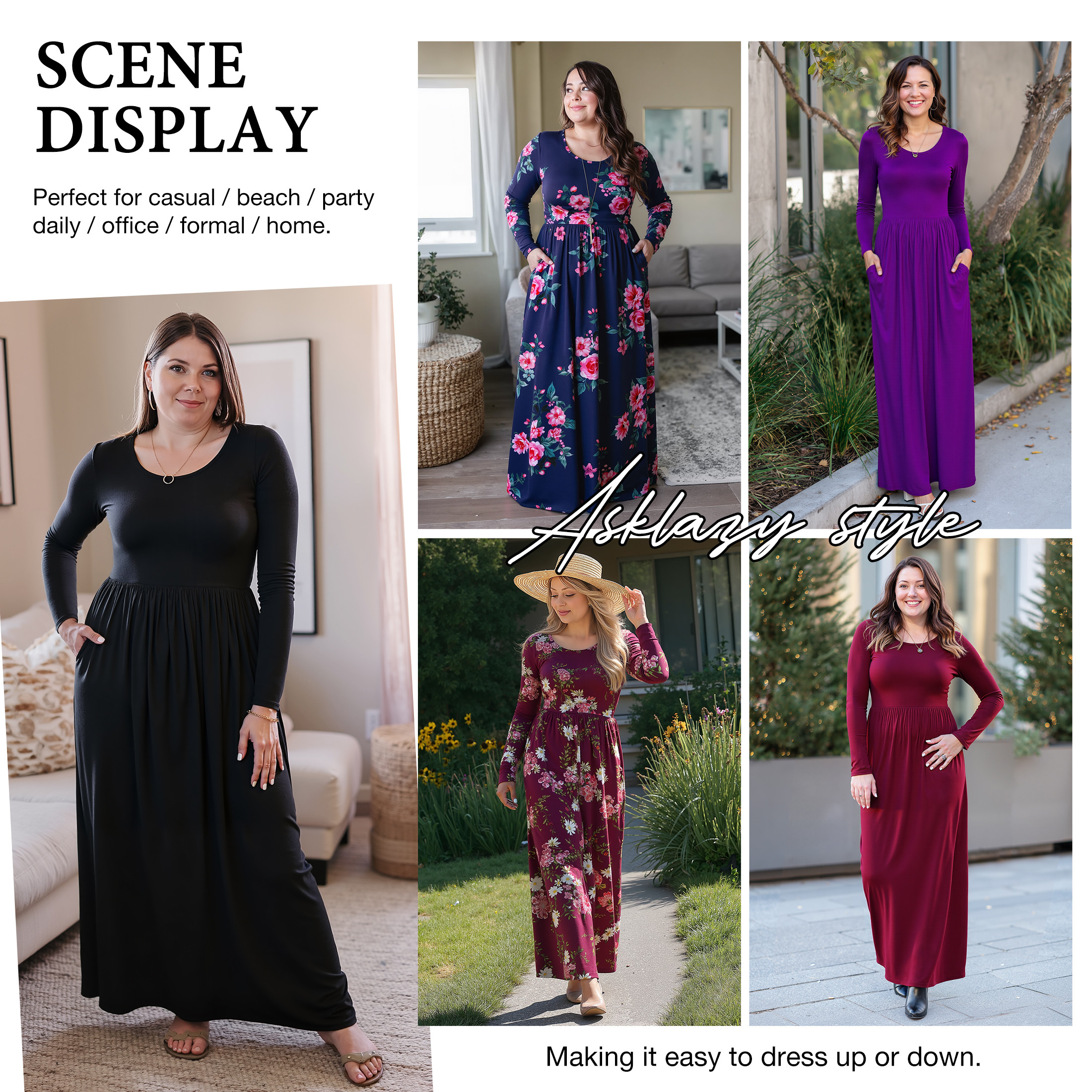 Asklazy Women's Long Sleeve Maxi Dress with Pockets photo 8