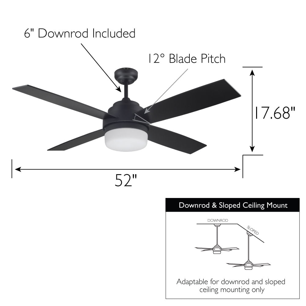Design House Cali 52" Indoor Ceiling Fan with LED Kit, 4-Blades, and Remote Control, Matte Black