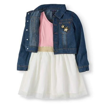 Acne Jeans Dress - Limited Too Tulle Floral Dress and Denim Jacket, 2-Piece Set (Little Girls)