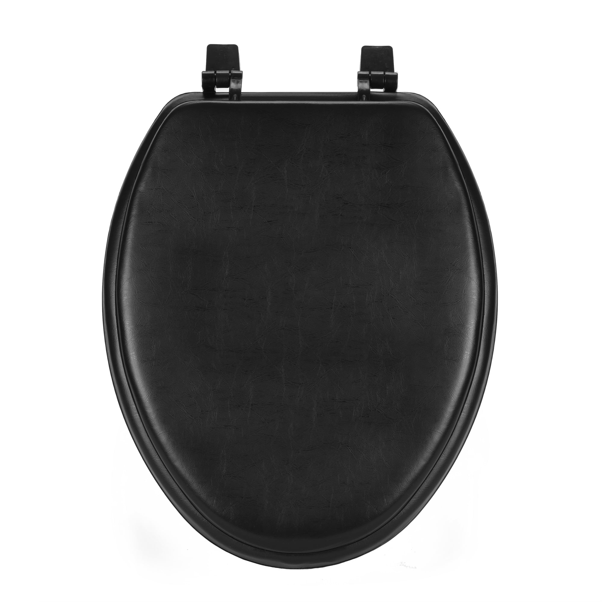 Vinyl Soft Close Elongated Toilet Seat, Adjustable Hinges Toilet Seats with Non Slip Grip Tight Bumpers, Oval Shape Heavy Duty Plastic Bathroom Toilet Seat and Lid Set, Black