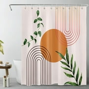HVEST Mid Century Abstrac Shower Curtain Boho Geometric and Green Leaf Botanical Shower Curtain for Bathroom, Modern Minimalist Art Bath Curtain with Hooks Bathtub Decorations, 60W X 72L Inches