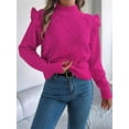 thumbnail image 4 of Womens Sweaters Sweater for Women Crewneck Ruffle Long Sleeve Solid Color Loose Pullover Top Winter 2025 Rose Red S, 4 of 9