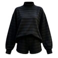 thumbnail image 4 of QTISFD Two Piece Sweat Set for Womens Mock Neck Long Sleeve Striped Oversized Sweatshirt Lightweight Loose Comfy Shorts Pants Sets, 4 of 5