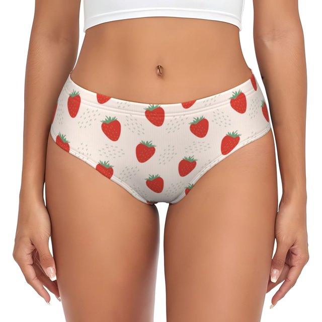 Balery Hand Drawn Strawberry Ropa Interior de Algodón para Mujer con Dibujo – Braguitas Cómodas y Elásticas, Estilo Clásico-3X-Large