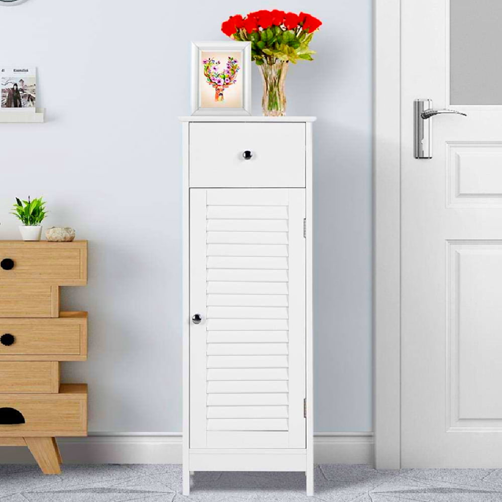 Details about   Bathroom Floor Storage Cabinet White Towel Holder Single Door Wood Modern Rack 