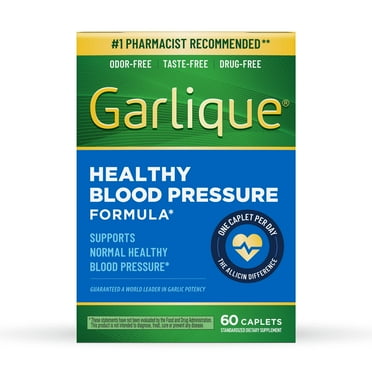 Garlique Healthy Blood Pressure Support Supplement, Odor Free Garlic, 1800 mcg Allicin, 60 Ct