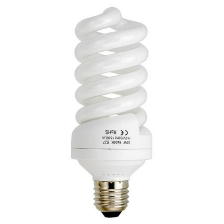 Fotodiox 30 Watt Daylight Compact Fluorescent (CFL) Light Bulb, Full Spectrum (5400k CRI~90) Daylight White Light High-Wattage Bulb, Great for Photo & Video Light