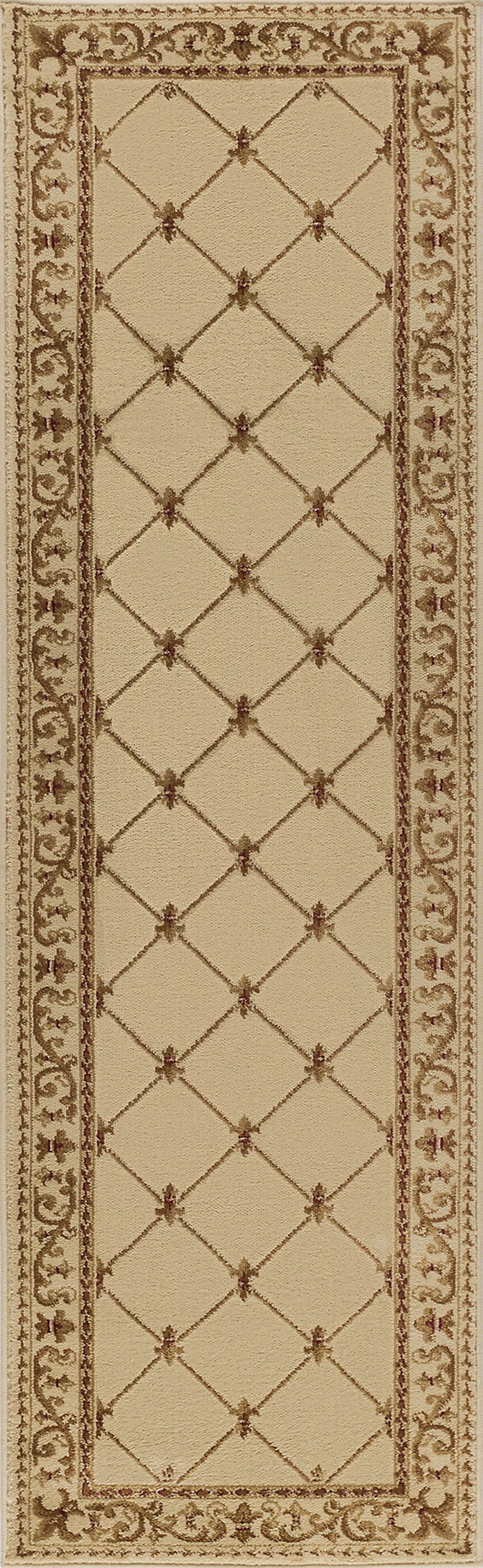 Sensation Traditional 2' x 7' Ivory and Beige Polypropylene Indoor Area Rug