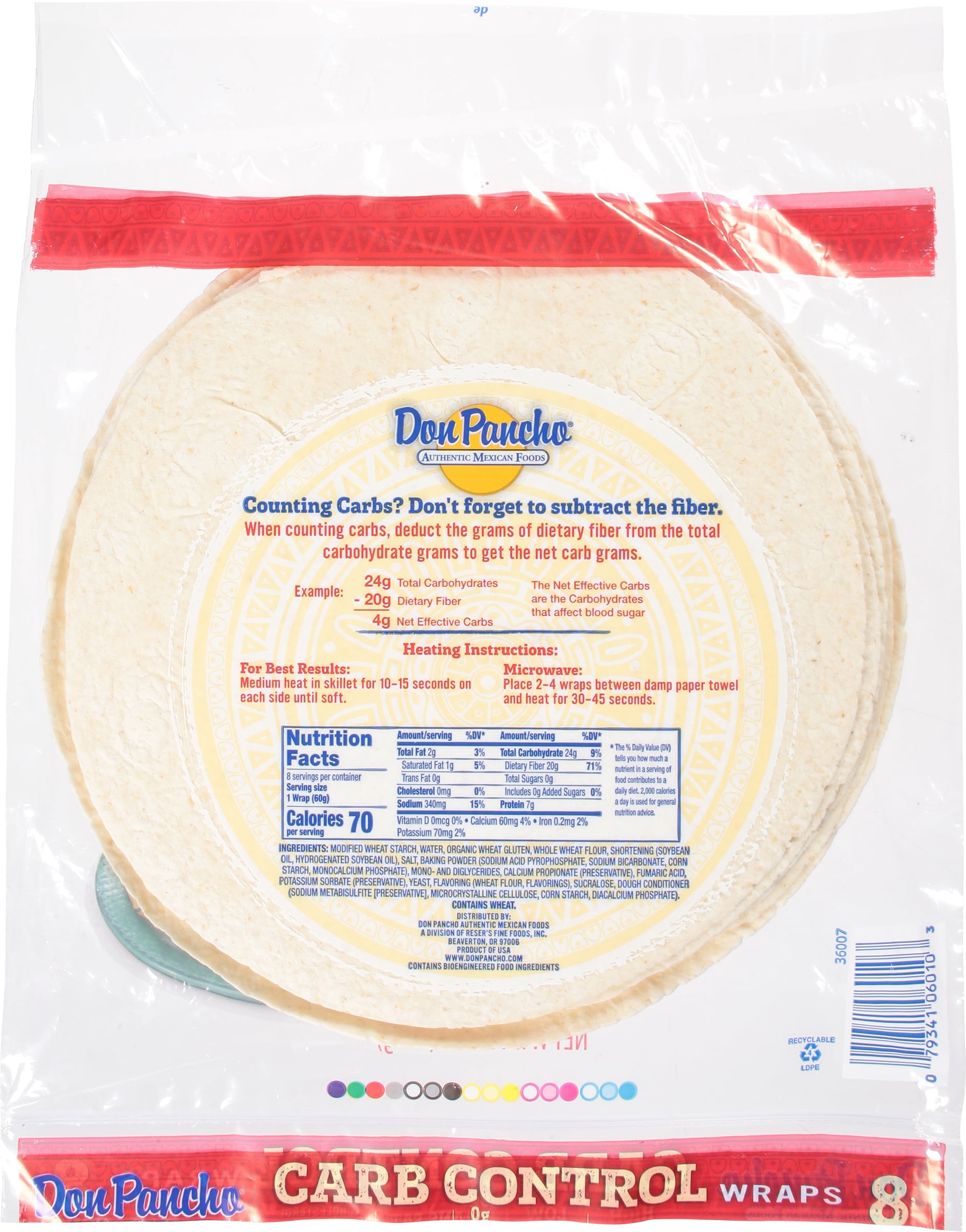 Don Pancho Whole Wheat Large Wraps, 17 oz, 8 Count