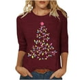 thumbnail image 3 of JURANMO Holiday Deals Christmas Shirts for Women Fashion 3/4 Sleeve Tunic Tops Funny Xmas Tree Printed Tees Shirt Cotton Casual Crewneck Blouse Wine L, 3 of 5