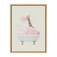 thumbnail image 2 of Kate and Laurel Sylvie Giraffe Taking a Bath Framed Canvas Wall Art by July Art Prints, 18x24 Natural, Zoo Animal Bath Wall Decor, 2 of 6