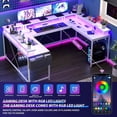 thumbnail image 6 of U Shaped Desk with Power Outlets & LED Lights & Monitor Stand, 126" Reversible Shaped Large Computer Desk with Storage Bag and Hooks, White, 6 of 7