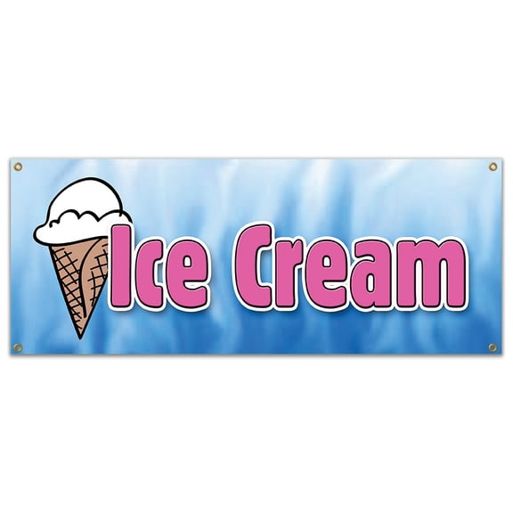 Ice Cream 1 Banner 18" X 48" Heavy Duty 13 Oz Vinyl Banners with Grommets Single Sided