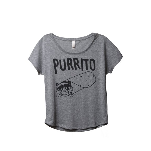 Thread Tank Purrito Cat Women's Relaxed Slouchy Dolman T-Shirt Tee Heather Grey Small