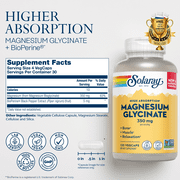 Solaray Magnesium Glycinate with BioPerine, Healthy Relaxation, Muscle Function & Bone Support, 30 Servings, 120 VegCaps