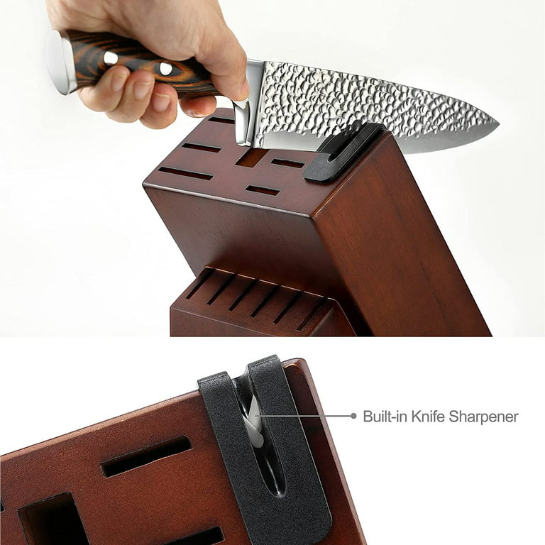 BRODARK Knife Set with Block & Steak Knives, 15-Piece Kitchen Knife Set  with Built-in Sharpener, Steak Knives Set of 6