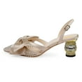 thumbnail image 2 of XYD Women Pointy Toe Slingback Pumps Satin Bowknot Chunky Low Heel Sandals Crystals Dress Wedding Shoes Size 5.5 Nude, 2 of 4