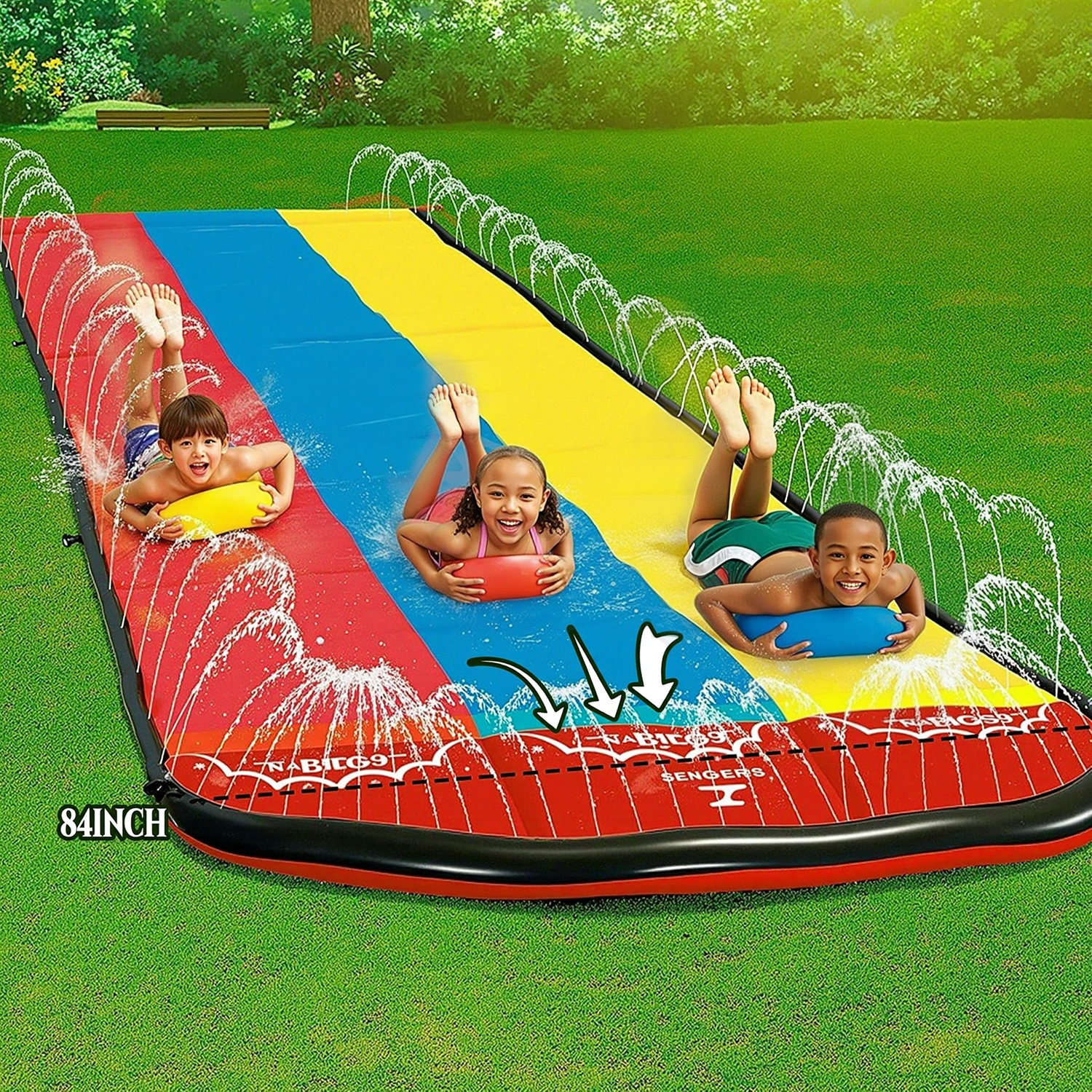 ALLJOY 16*7ft Three Water Slide for Adult Kids, Heavy Duty Lawn Water Slide with Sprinkler and 3 Slip Inflatable Boards for Summer Yard Lawn Outdoor Water Play Activities