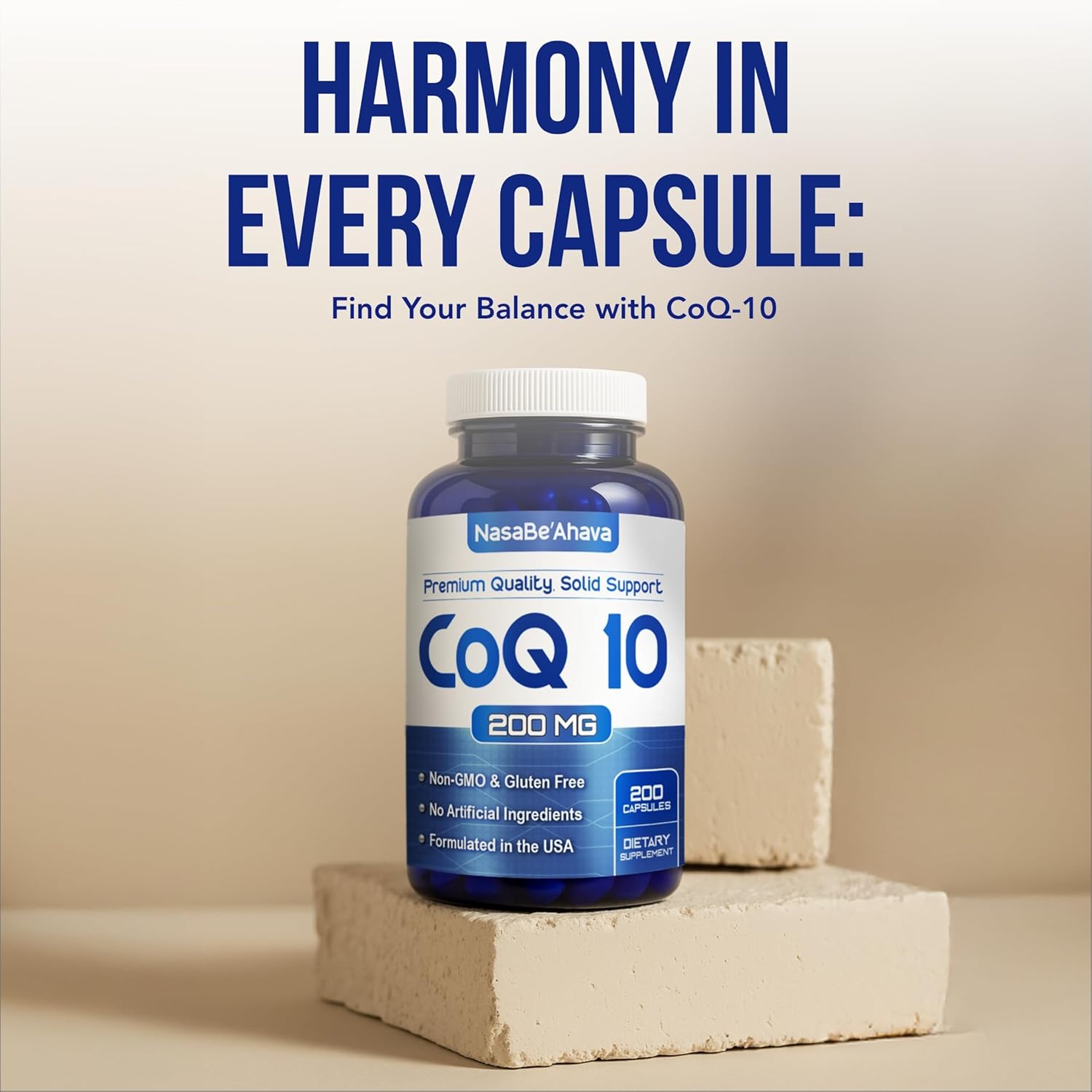 NasaBeahava CoQ10 Supplement, Vegan Coenzyme Q10 for Skin, Heart & Energy, 200mg, 200 Capsules