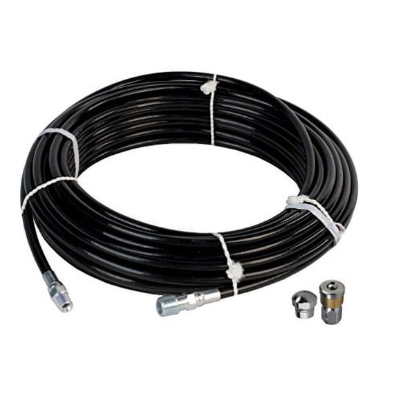 Schieffer Tuyau Thermoplastique pour Jet d'Égout 1/8 Po x 50 Pi 4800 PSI & Bouton d'Orifice 5.0 Nez et Buses Rotatives 5.5