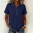 thumbnail image 2 of GUACER Women's Embroidered Polo Shirt, Short Sleeve Linen-Blend Collared Top Pintuck Casual Golf & Work Blouse, 2 of 8