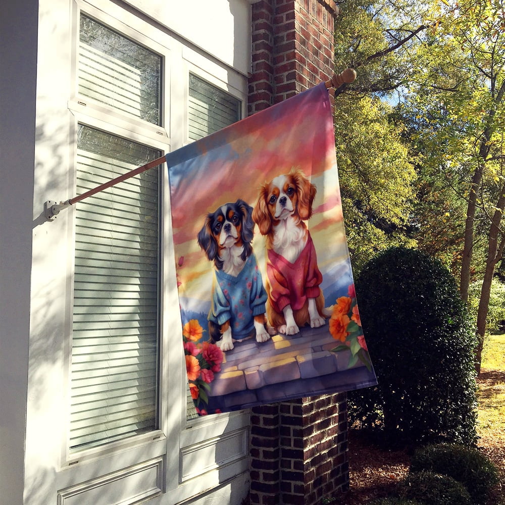 Cavalier Spaniel Two Hearts House Flag 28 in x 40 in