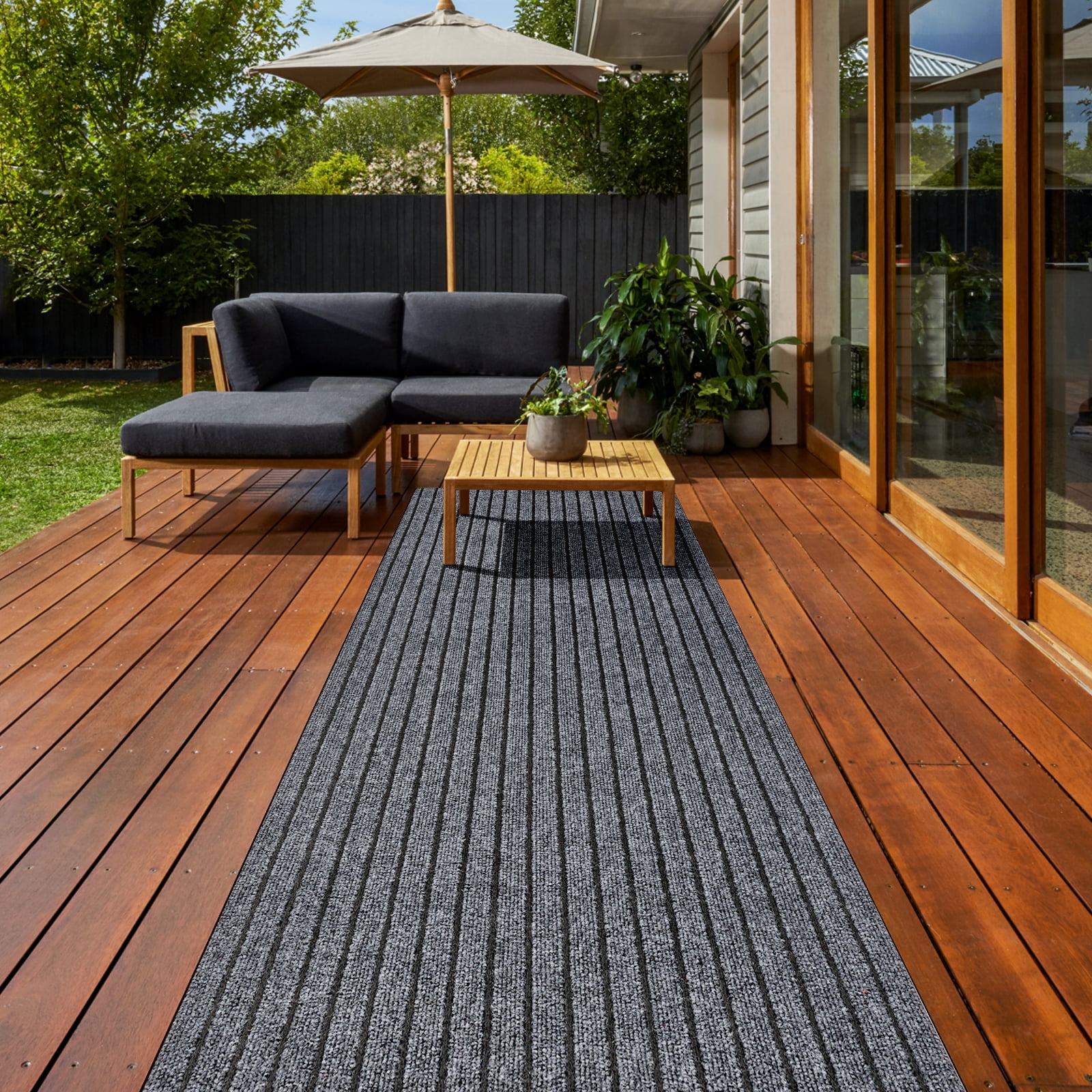 BESTVUE Runner Rug Outdoor Non Slips Carpet Runners Indoor Utility Area Rugs Mat for Kitchen Hallway Entryway Garage with Rubber Backing Striped Grey 2ft x 6ft