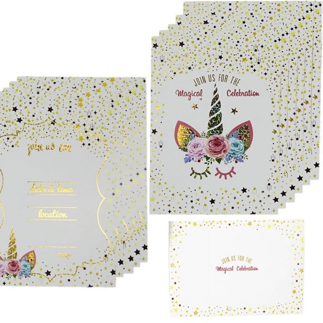 Juego de 24 tarjetas de invitación de cumpleaños de unicornio con sobres estampados de estrella arcoíris (Tarjeta 1)