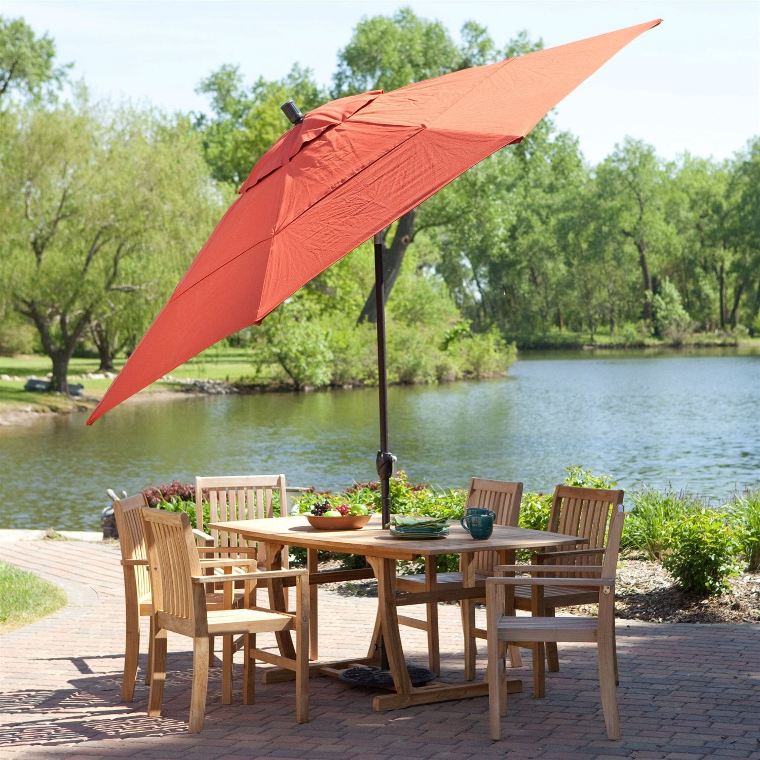 11 Ft Patio Umbrella With Brick Red Canopy And Metal Pole Walmart Com Walmart Com