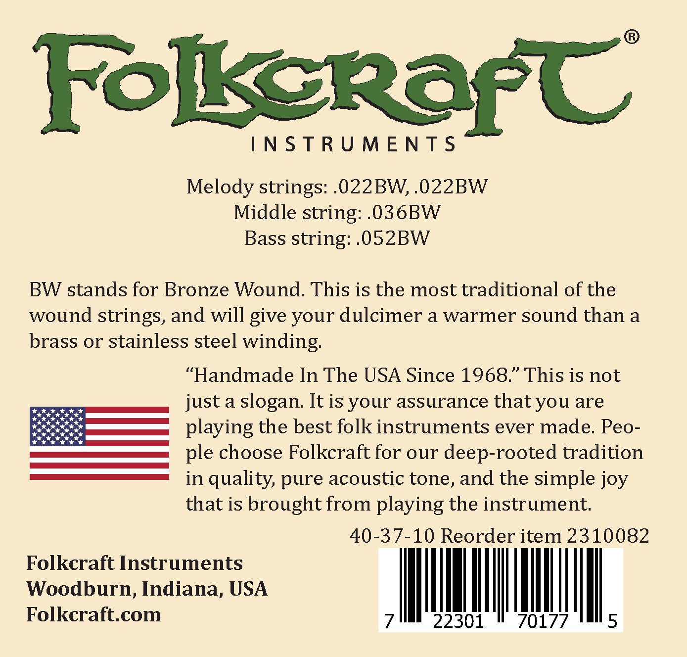 Folkcraft&reg; Mountain Dulcimer String Set, Bass, Ball Ends (.022"BW .022"BW .036"BW .052"BW)