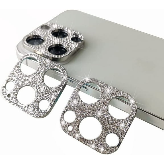 2 Pack Bling Diamond Camera Lens Protector for iPhone 13 Pro&iPhone 13 Pro Max Glitter Diamond Metal Lens Protective Decoration Cover Accessories(Silver)