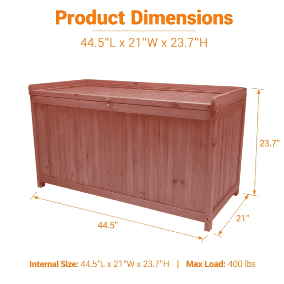 MENGFANYU-75-Gallon Outdoor Solid Wood Deck Box, 44.5-Inch Outdoor Storage Bench, Deck Box with Sealed Hinge Lid