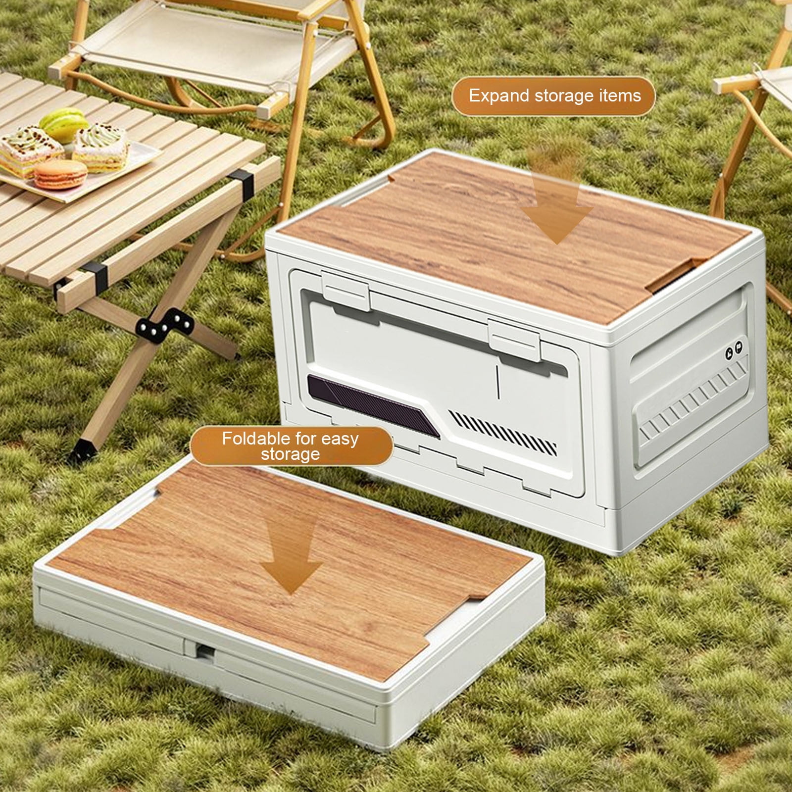 15.75x11.42x9.06 Inch Outdoor Camping Storage Box Foldable Side Door Plastic Container for Car Trunk Organization