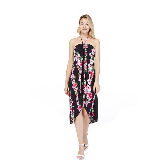 Robe Hawaïenne Luau à Imprimé Floral pour Femmes TG Rose Noir Hibiscus