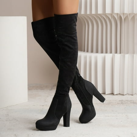 new long shoes womens elastic frosted platform high heel chunky heel over-the-knee boots boots